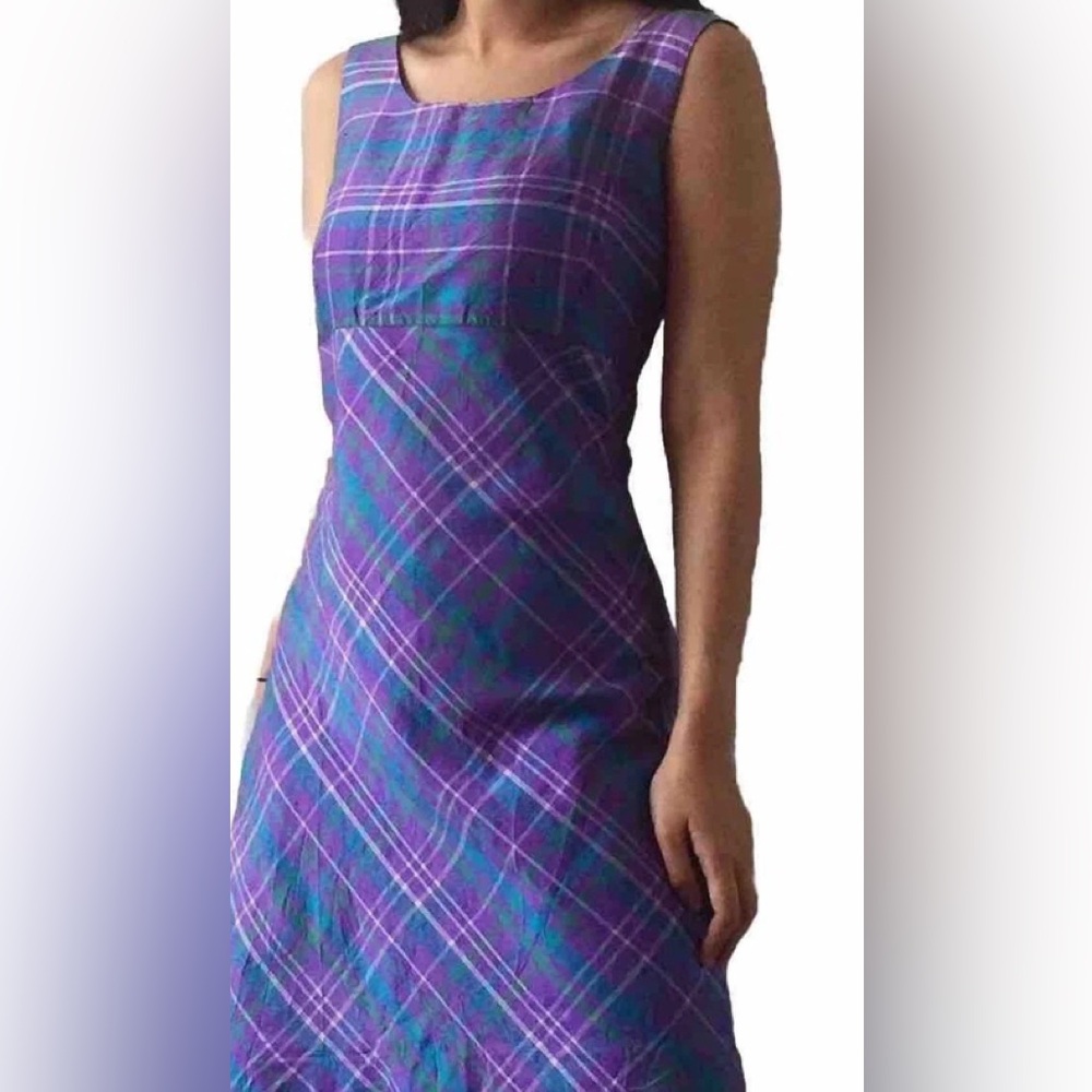 Vintage Harris Wallace Purple Silk Plaid Preppy Women’s Dress Size 10